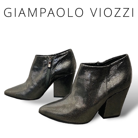Giampaolo Viozzi Metallic Crackle Leather Ankle Boots Block Heel Booties Italy 7 - Picture 3 of 16